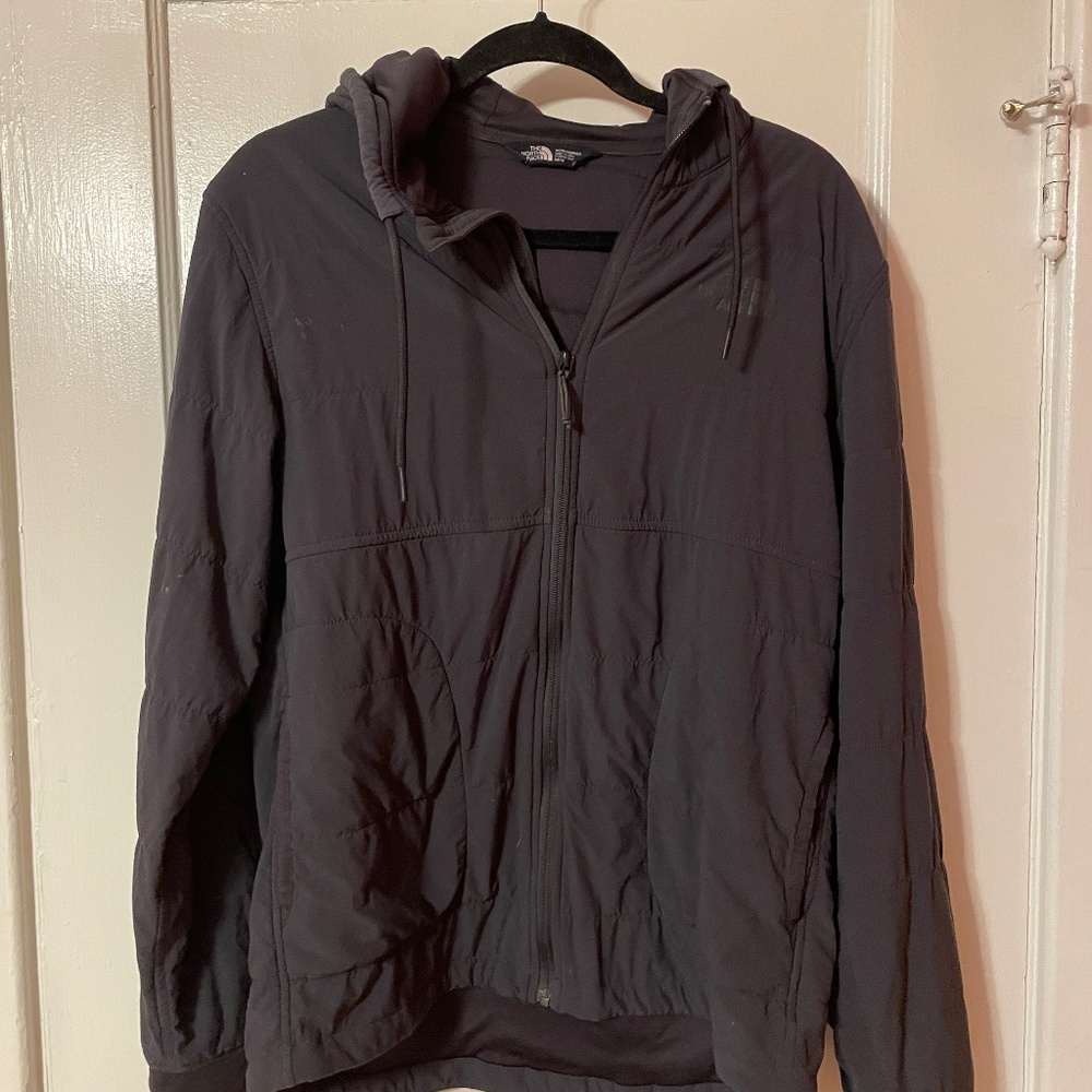North face soft grey full zip hoodie